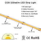 Waterproof COB LED Strips No Dots Connecting Cutting 12 24 Volt White Super Bright